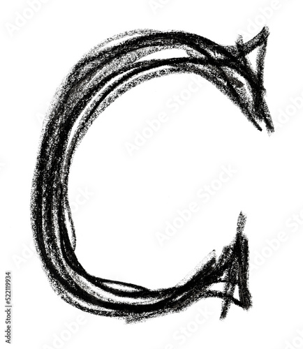 Handwritten sketch black Letter C on transparent background