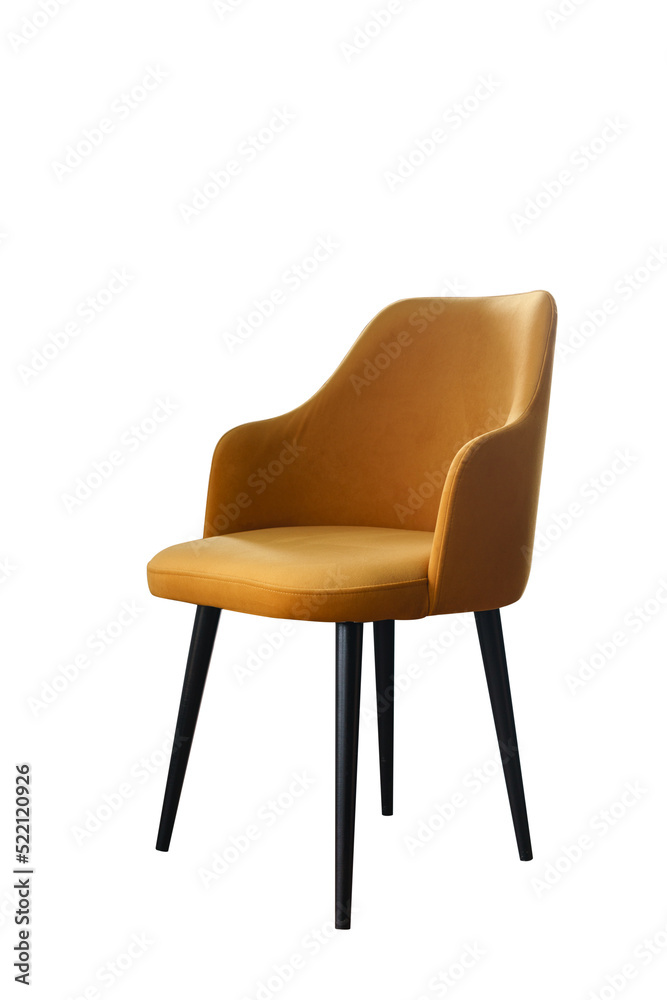 Front view of mustard yellow color modern dining chair isolated on white background Front view of mustard yellow color modern dining chair isolated on white background