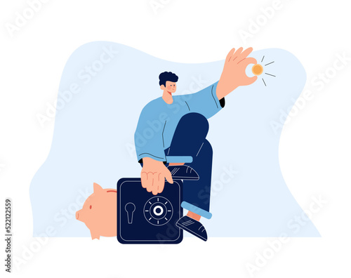 Investment illustration with bank. People character investing money in self development, knowledge education. Finances