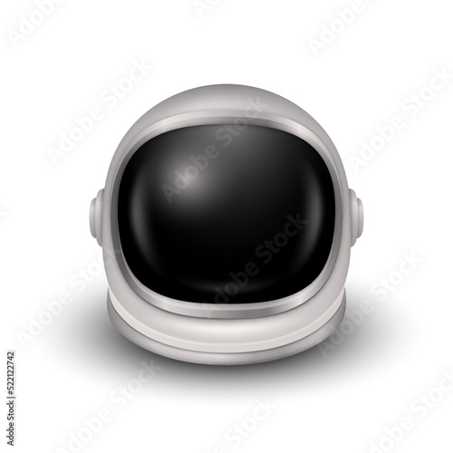 Vector 3d Realistic Astronaut Helmet, Cosmonaut Mask with Transparent Glass Visor for Space Exploration Isolated. White Suit Part for Spaceman Head Protection. Space Helmet Design Template