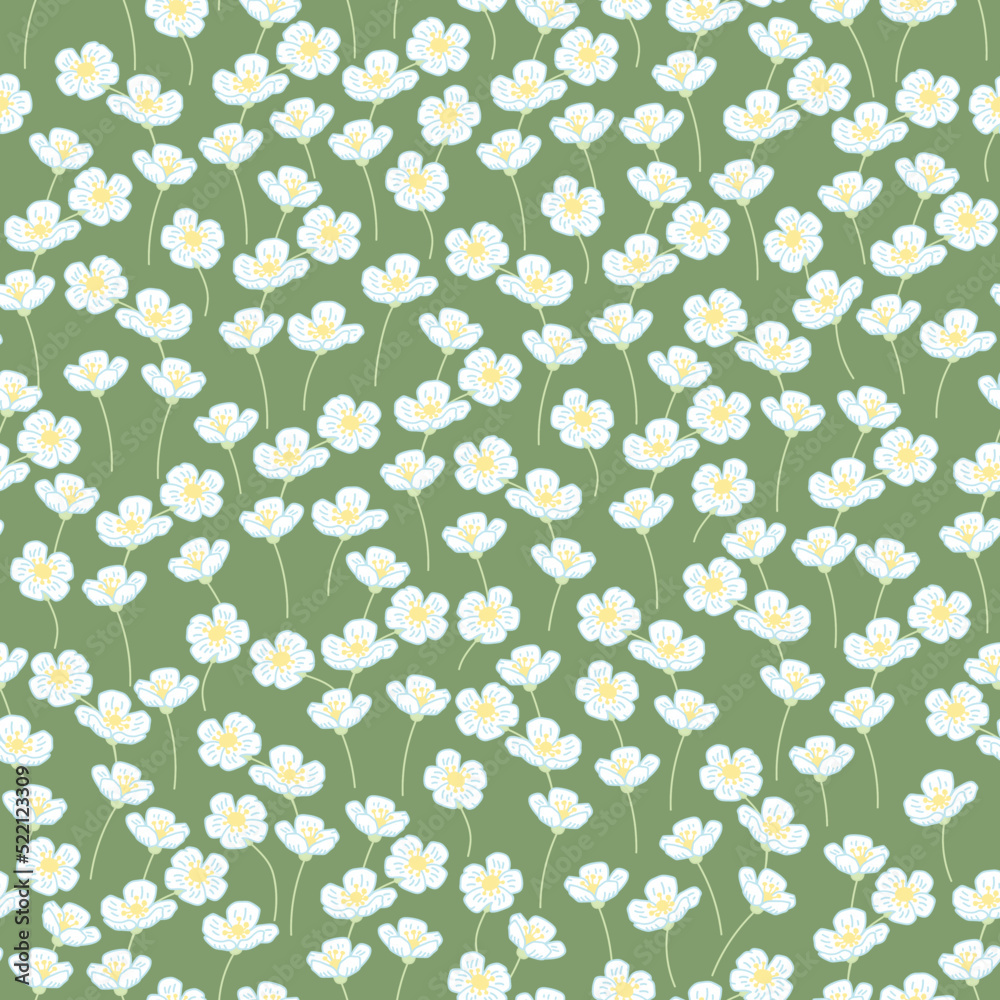 Beautiful floral pattern in small daisies. Ditsy print. Floral seamless background. Vintage template for fashion prints.