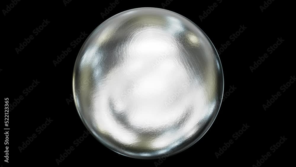 Realistic looping 3D animation of the spinning textured silver metallic alloy sphere rendered in UHD with alpha matte