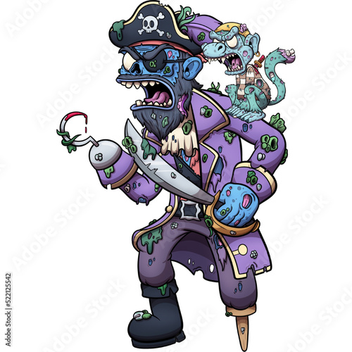 Zombie pirate with monkey. Vector clip art illustration with simple gradients. All in one single layer.