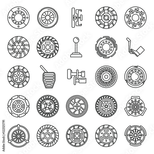Clutch icons set outline vector. Machine engine