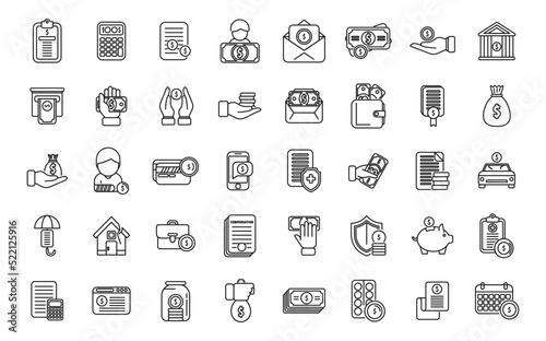 Compensation icons set outline vector. Pension money