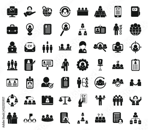 Human resources icons set simple vector. Leadership mentor