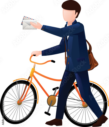Bike postman icon cartoon vector. Mail man
