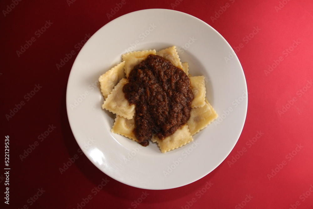 italian ravioli bolognese dish close up top view italian ravioli bolognese dish close up top view