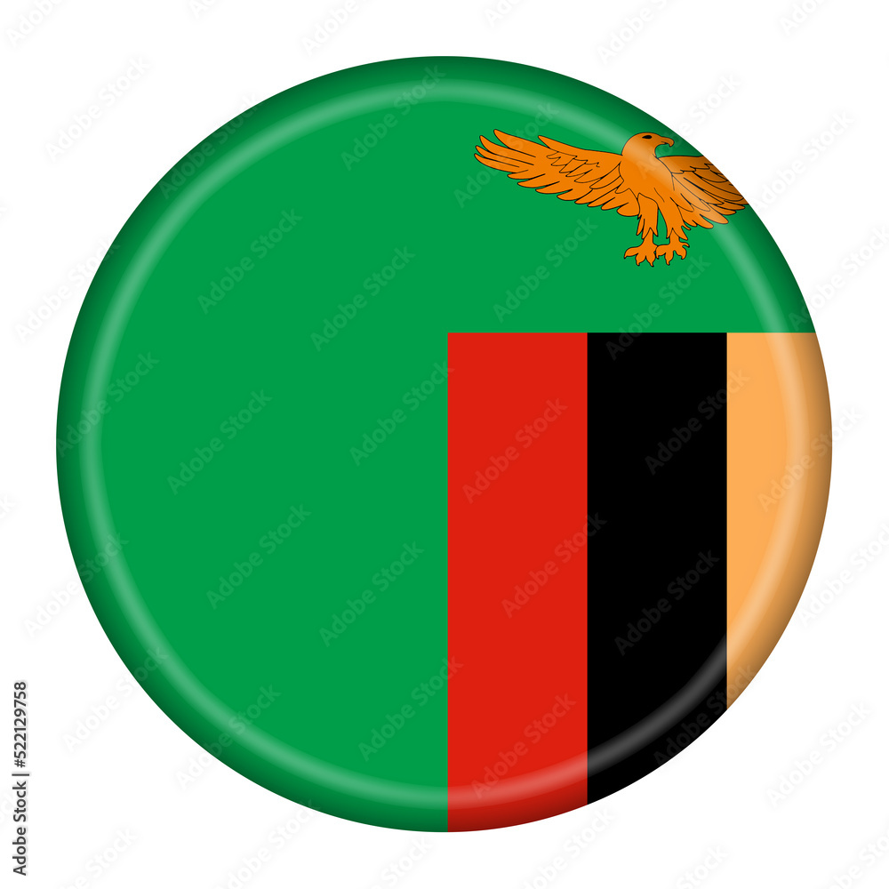 Fototapeta premium Zambia flag button 3d illustration with clipping path