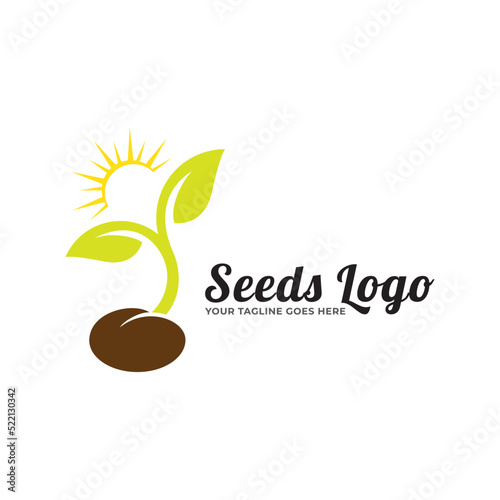 Growing seed logo design template. Fit for wheat farm, natural harvest, agronomy, rural country farming field.