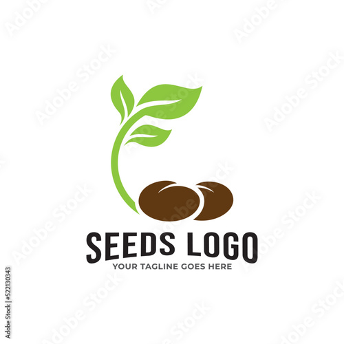 Growing seed logo design template. Fit for wheat farm, natural harvest, agronomy, rural country farming field.