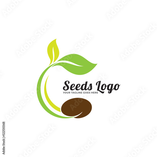 Growing seed logo design template. Fit for wheat farm, natural harvest, agronomy, rural country farming field.