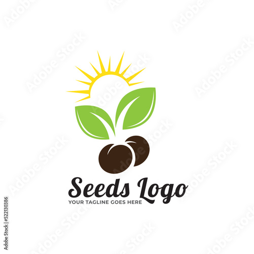 Growing seed logo design template. Fit for wheat farm, natural harvest, agronomy, rural country farming field.