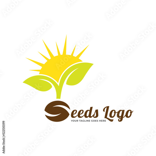 Growing seed logo design template. Fit for wheat farm, natural harvest, agronomy, rural country farming field.