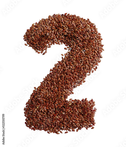 Number 2 made with Linseed also known as flaxseed isolated on transparent background photo