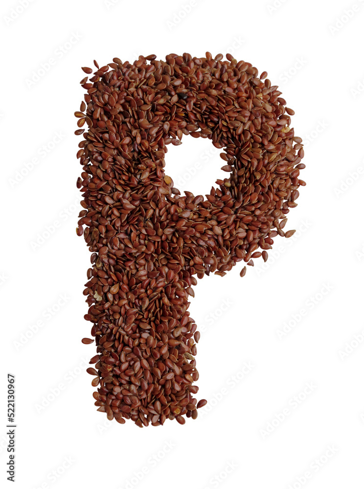Letter p made with Linseed also known as flaxseed isolated on ...