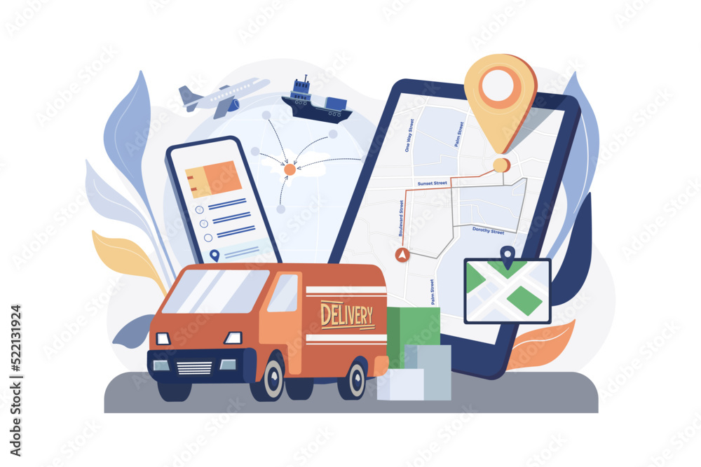 Delivery tracking app Illustration concept on white background