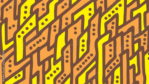 Abstract geometric doodle batik background. Yellow and orange.