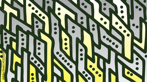 Abstract geometric doodle batik background. Yellow and gray.