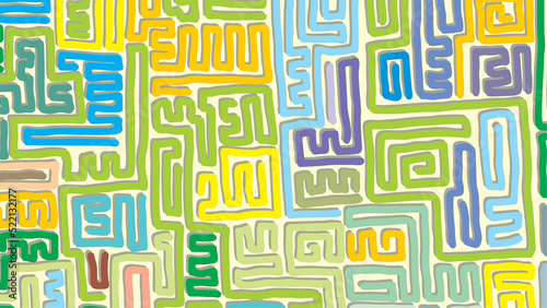 Abstract colorful random doodle mazes background.
