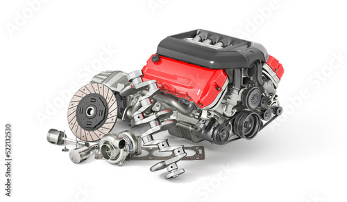 Auto parts isolation on a white background. 3d illustration