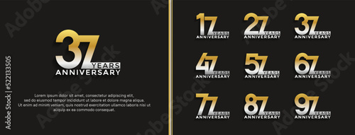 set of anniversary logo white gold color on black background for celebration moment