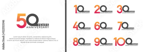 set of anniversary logo red orange color on white background for celebration moment