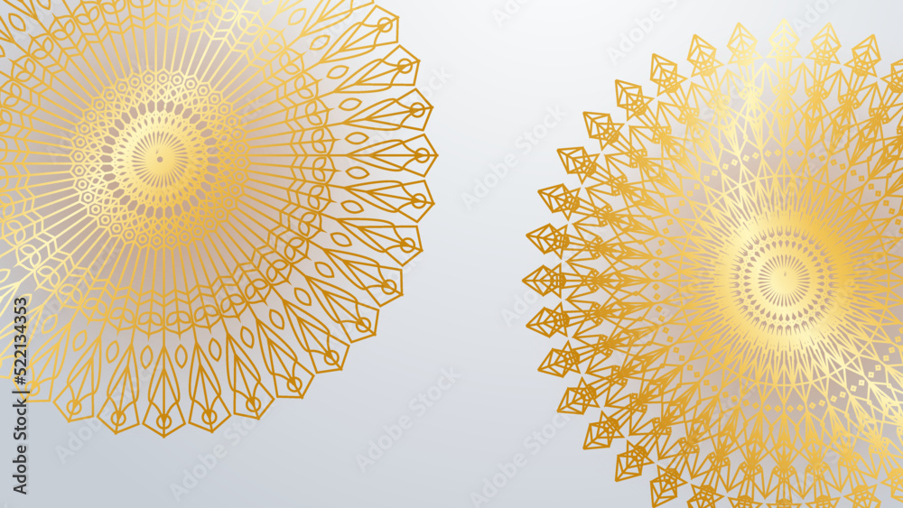 Abstract luxury white and gold background with mandala pattern Stock