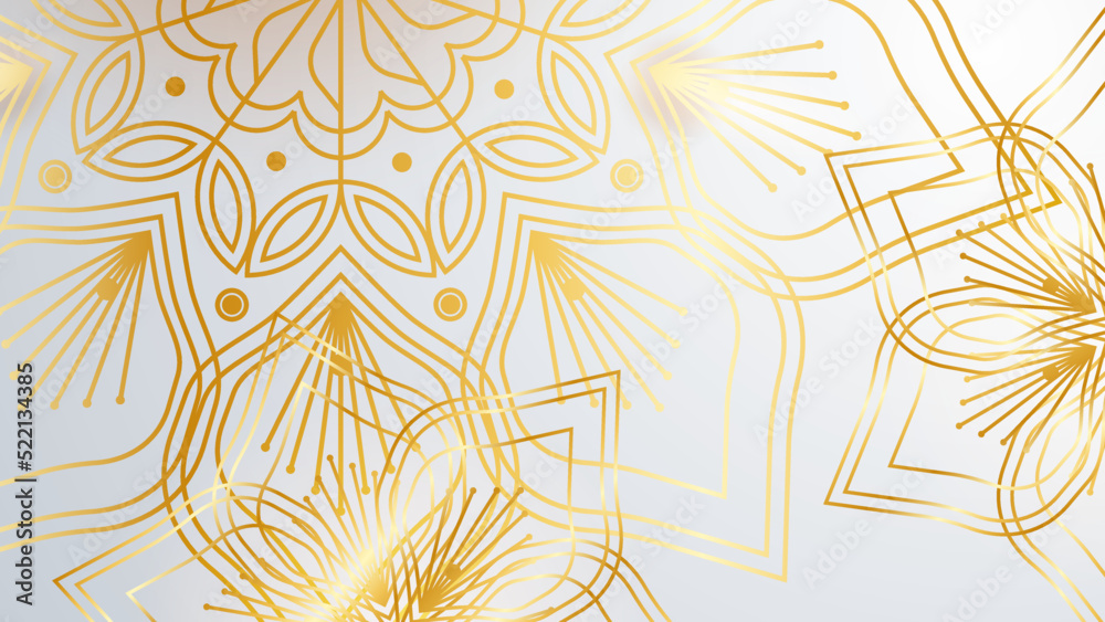 Abstract luxury white and gold background with mandala pattern Stock