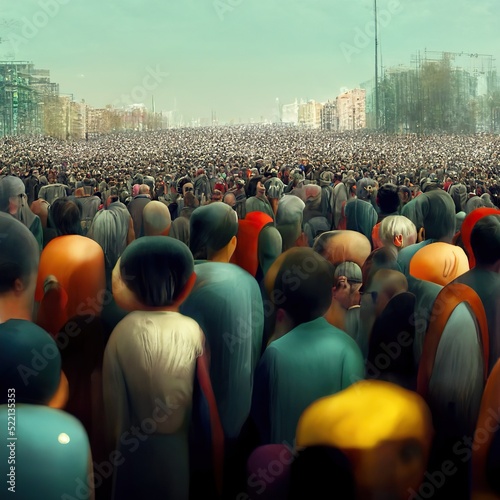 Crowd of people or human overpopulation in a global over populated world. Population growth. Overpopulation crisis conceptual illustration photo