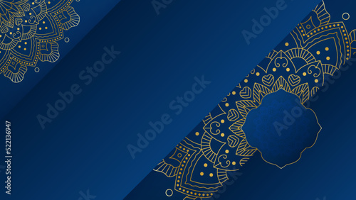 Mandala arabic blue Islamic design background. Universal ramadan kareem banner background with lantern, moon, islamic pattern, mosque and abstract luxury islamic elements