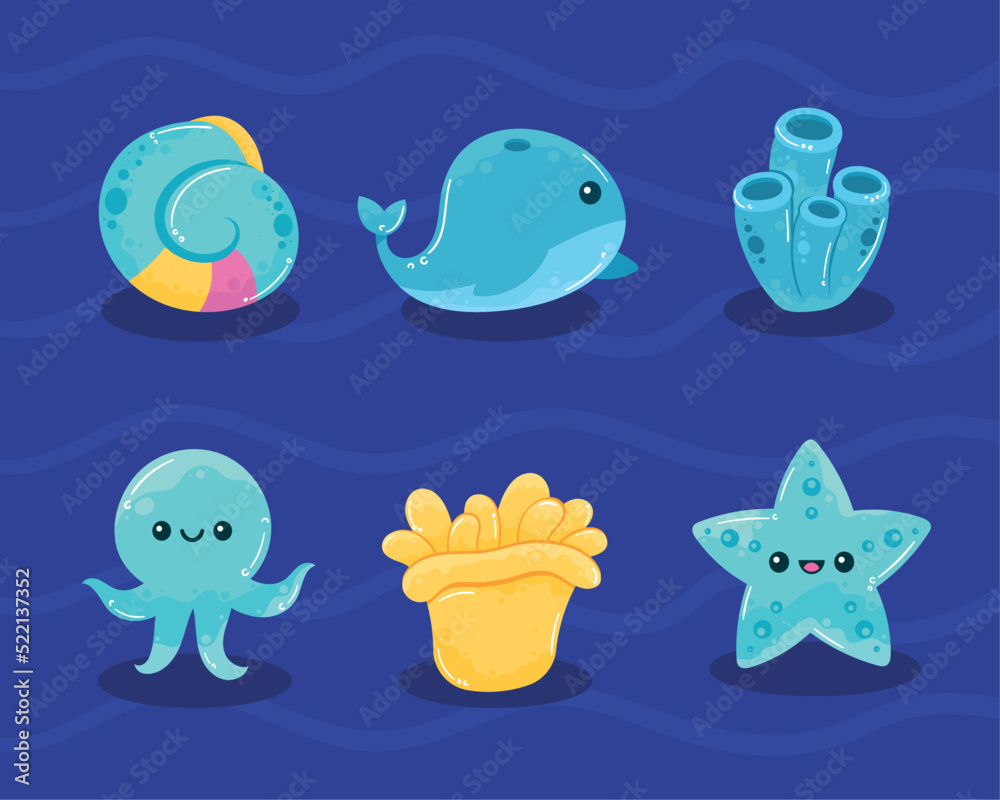 six cute sealife animals six cute sealife animals