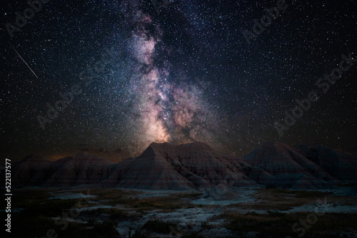 Milky Way Galaxy starry night space nebula in the Badlands National Park dark sky astronomy astro astrophotography stars mountain galaxies shooting star nature US landscape travel adventure vacation