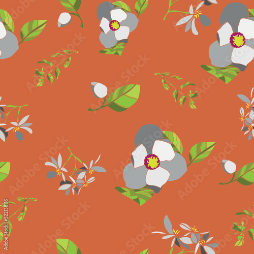 White flowers with orange background . Nature pattern