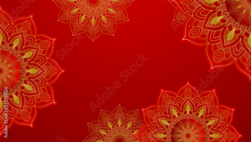 Luxury abstract red and gold background with mandala pattern. Decorative mandala for print, poster, cover, flyer, banner.