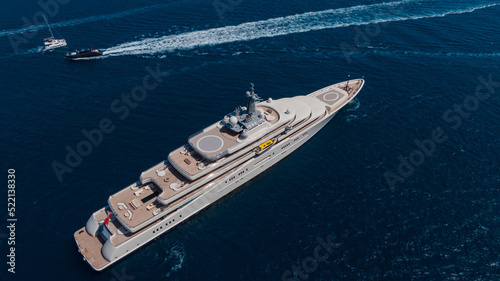 aerial View Of a large super yacht from above photo