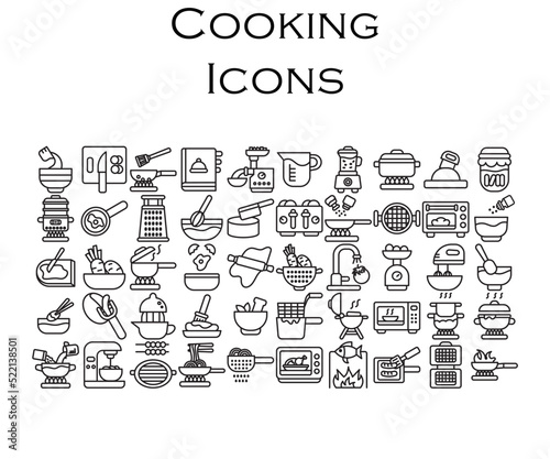 Set of cooking detailed outline icons.