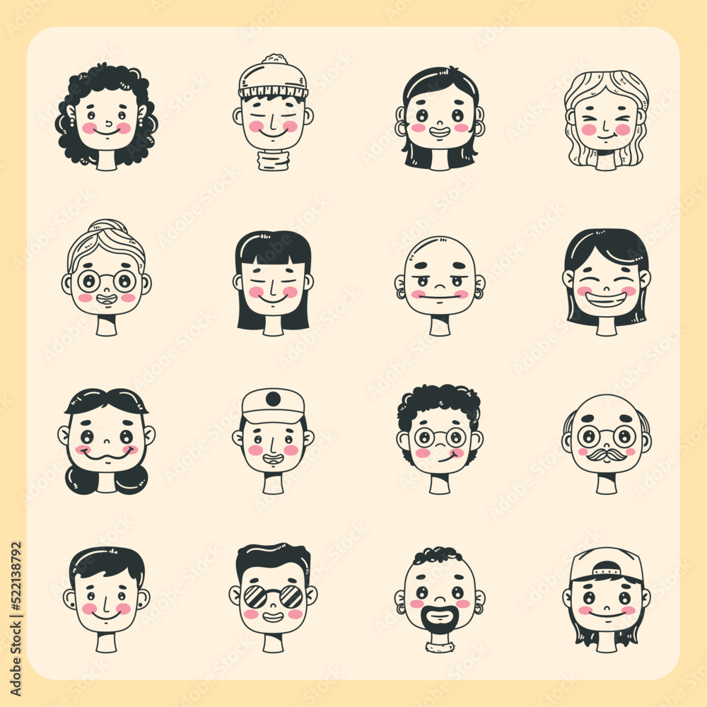 sixteen persons heads characters sixteen persons heads characters