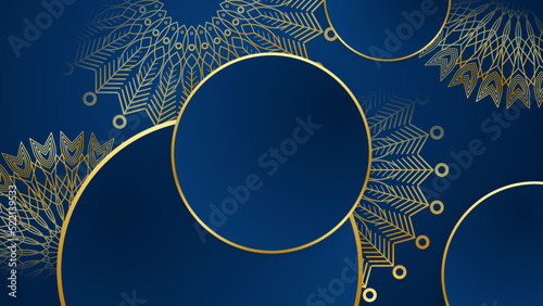 Luxury blue and gold background with arabic mandala pattern. Luxury abstract mandala background with golden pattern arabic islamic Design
