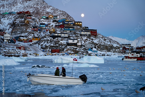 Uummannaq, Greenland - Inuit indigenous village, winter fishermen
