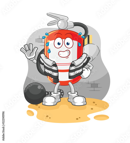 extinguisher criminal in jail. cartoon character