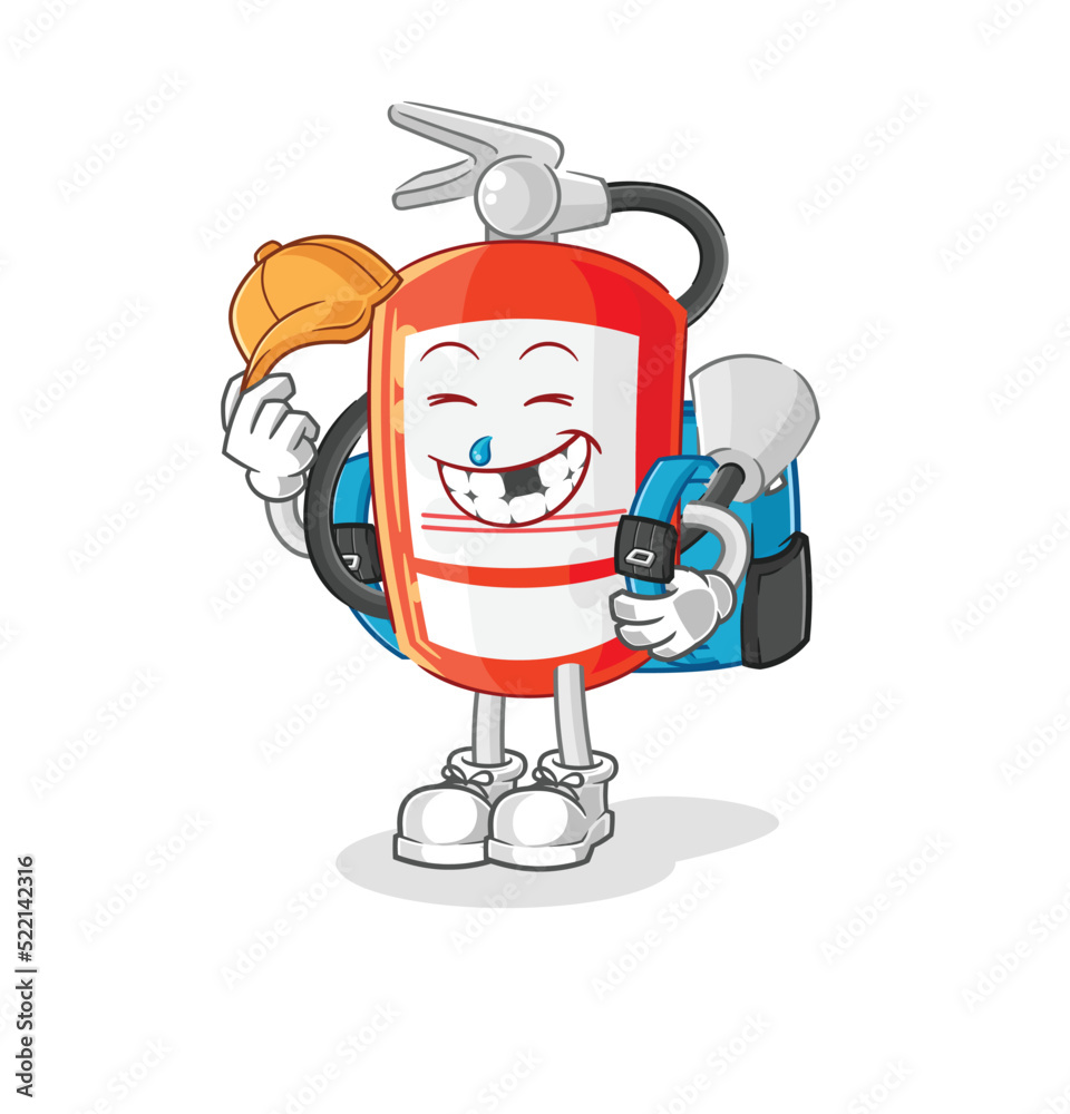 extinguisher goes to school vector. cartoon character