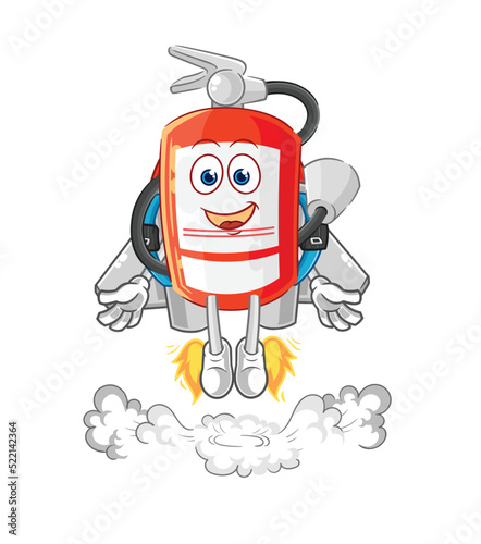 extinguisher with jetpack mascot. cartoon vector
