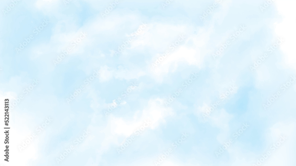 Blue watercolor sky background texture with white clouds - nice weather Blue watercolor sky background texture with white clouds - nice weather