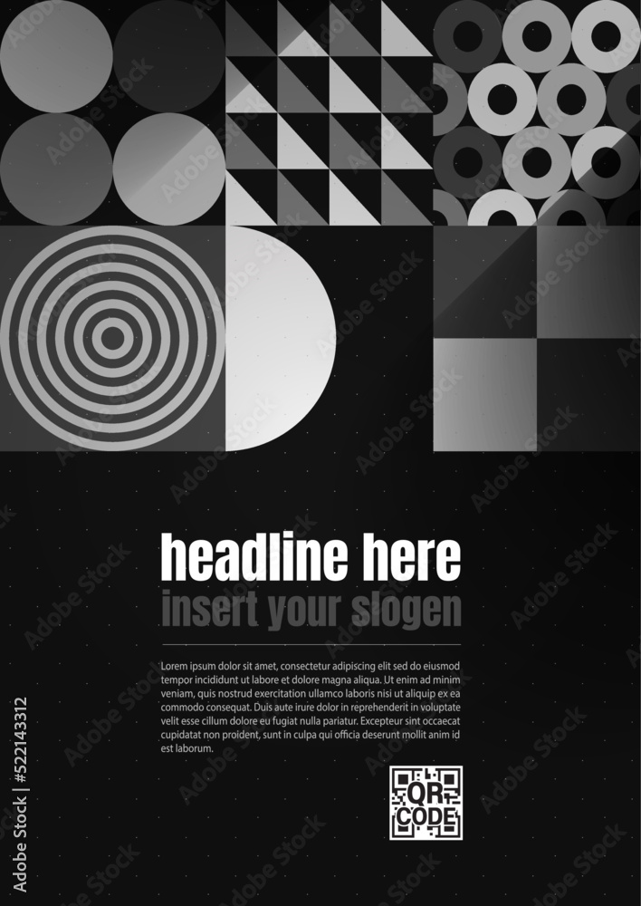 abstract black bauhaus geometric background, circle square triangle art design for illustration advertising, application Banner, flyer cover media or brochure template design