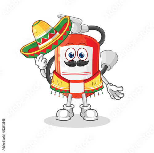 extinguisher Mexican culture and flag. cartoon mascot vector