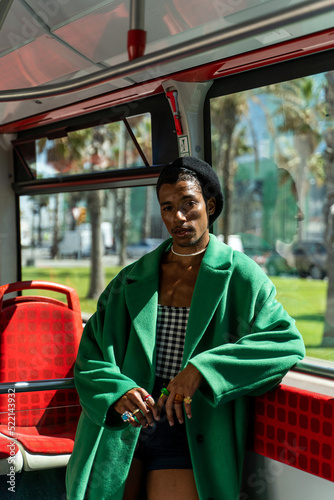 Cool black man by urban bus