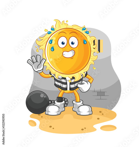 sun criminal in jail. cartoon character