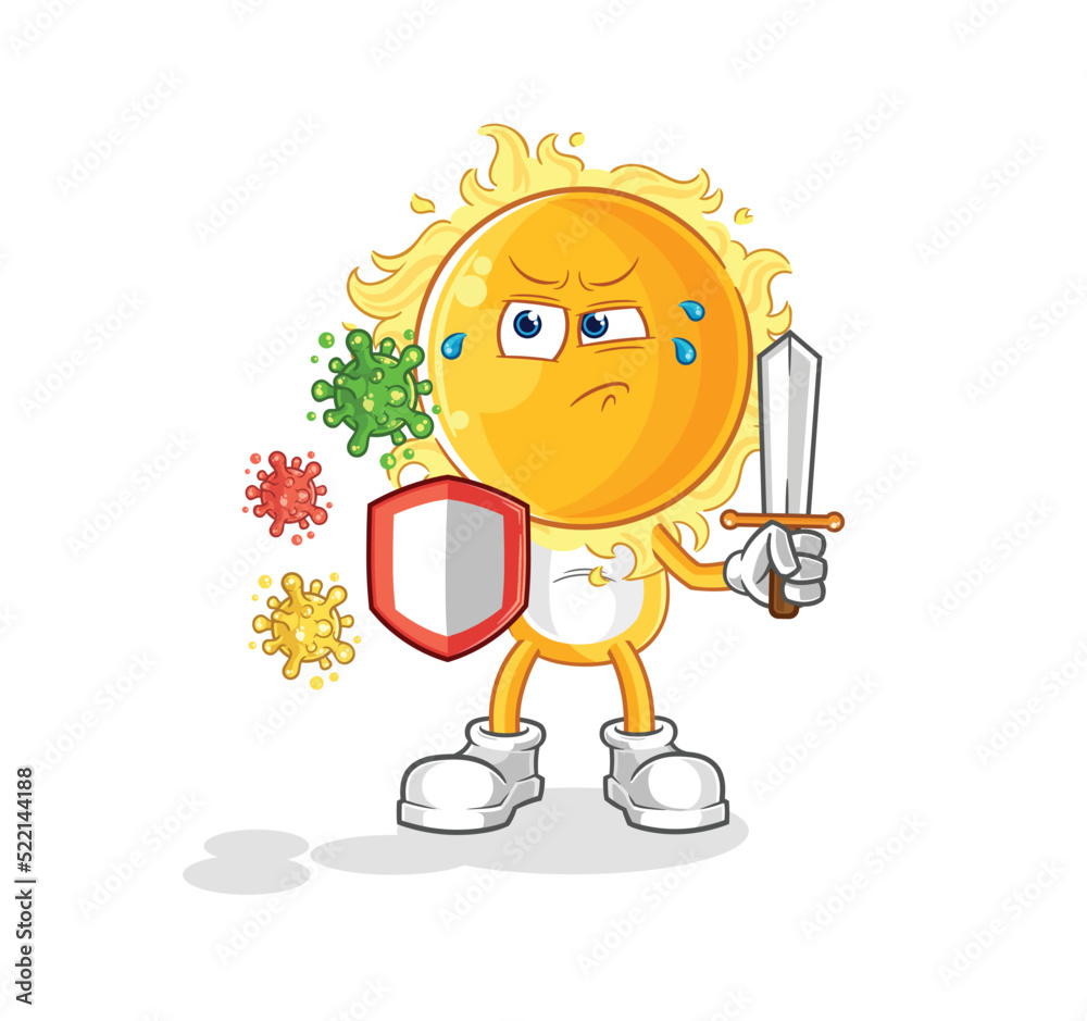 sun against viruses cartoon. cartoon mascot vector sun against viruses cartoon. cartoon mascot vector