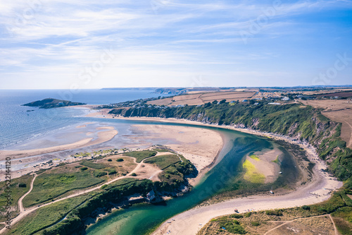 Bantham Beach and River Avon from a drone, South Hams, Devon, England